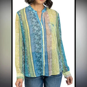 NWT!! KUT From The Cloth - Jasmine Chiffon Button-Up Shirt - Blue/Green - XS